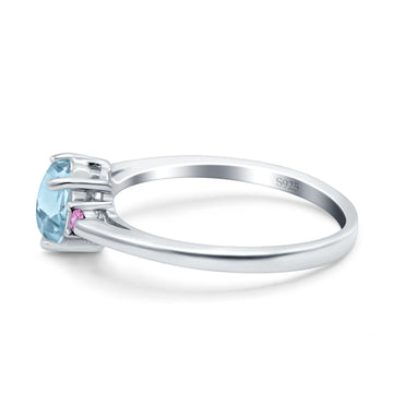 Art Deco Heart Three Stone Wedding Ring Pink Simulated Aquamarine CZ 925 Sterling Silver